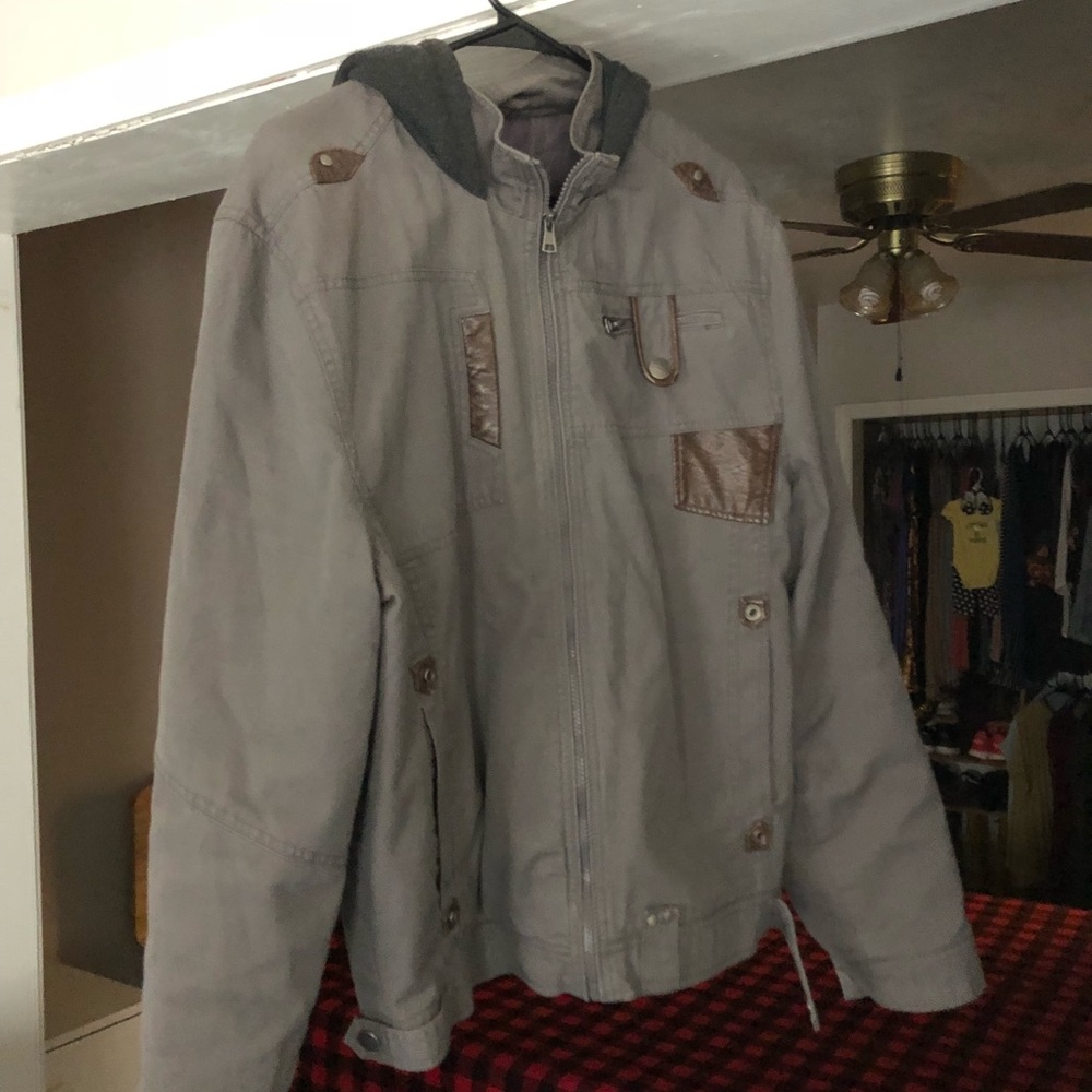 Grey XL Military Jacket With Hood